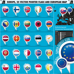 European Icons Round Indicator Flags and Map Set2
