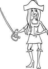 woman pirate cartoon for coloring book
