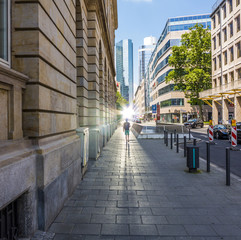 person on the sidewalk downtown Frankfurt