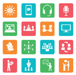Set of communication icons. Color buttons.