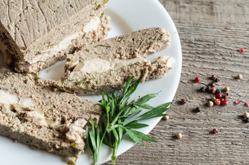 Chicken liver terrine with turkey breast and mushrooms
