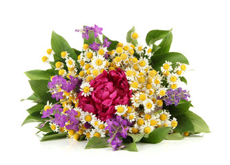 Bouquet of wild flowers, isolated on white