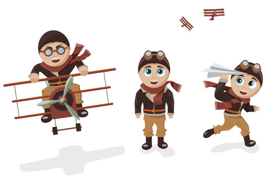 Flyboy Pilot Mascot Character in Three Positions