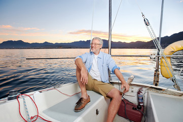 happy sailing man boat