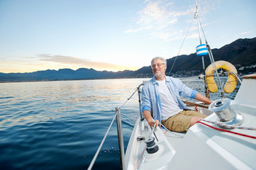 happy sailing man boat
