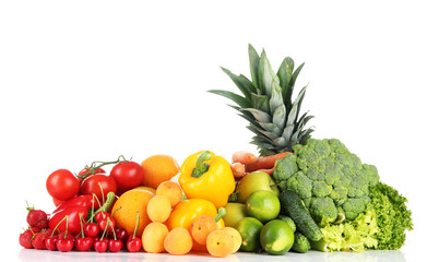 Assortment of fresh fruits and vegetables, isolated on white