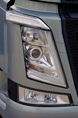 close-up on a headlight of new truck