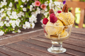 ice cream bowl on outdoor table
