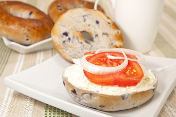toasted bagel with cream cheese