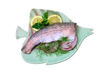 trout with herbs and spices isolated