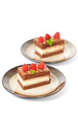 Chocolate Fudge Stripe 3 Layer Cake with Raspberry