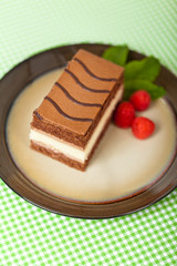 Chocolate Fudge Stripe 3 Layer Cake with Raspberry