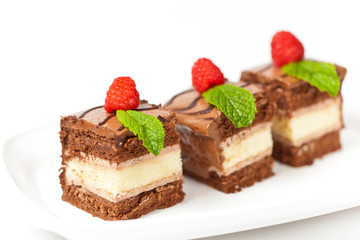 Chocolate Fudge Stripe 3 Layer Cake with Raspberry