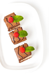 Chocolate Fudge Stripe 3 Layer Cake with Raspberry