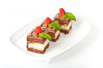 Chocolate Fudge Stripe 3 Layer Cake with Raspberry