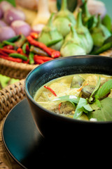 Thailand food Green curry Chicken Intense soup