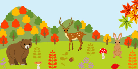 Animals in autumn forest