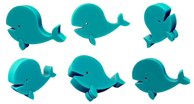 Toy whale 3d set isolated on white