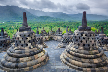 Borobudur Buddist temple Yogyakarta. Java, Indonesia - obrazy, fototapety, plakaty