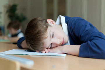 Naklejka premium Diligent student sitting at desk, classroom