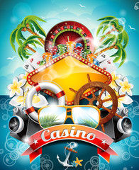Vector illustration on a casino theme with roulette wheel