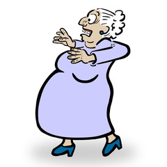 Karikatur der älteren, erschrockenen Dame Berta, fliederfarben