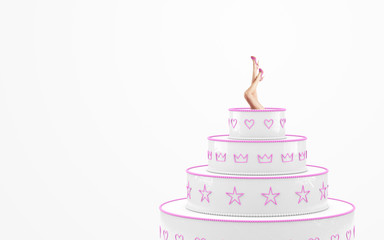 white cake and pin-up female legs