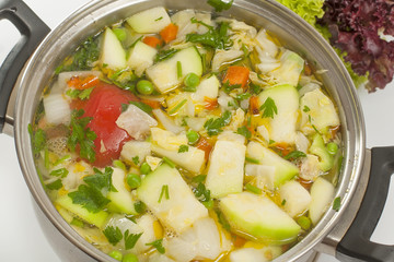 pan with vegetable soup
