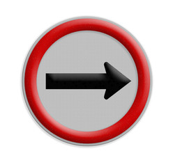 Arrow traffic sign isolated on white background , Part of a seri