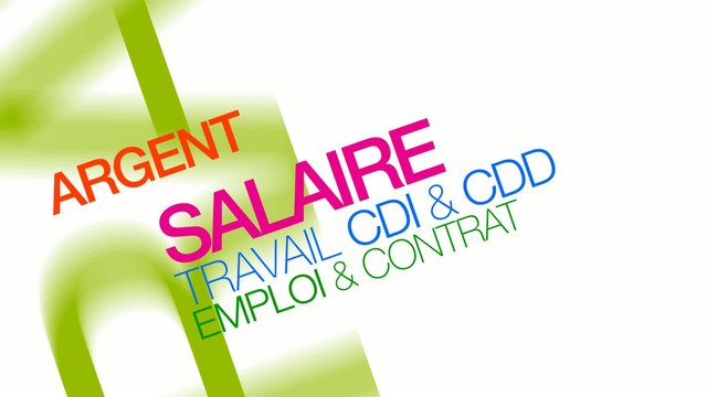 Salaire travail argent emploi nuage de mots texte animation