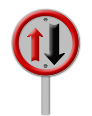 Two way traffic sign, isolate on white background, Part of a ser