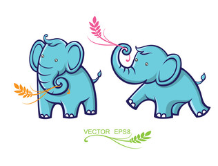 elephants with leaves