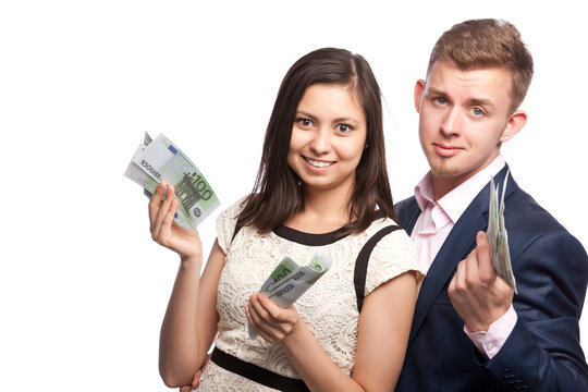 Man And Woman With Money In Hands