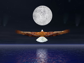 Eagle flying to the moon - 3D render