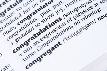 Conceptual congratulations text dictionary definition