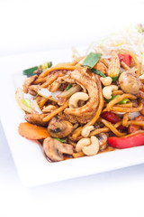 Chicken chili jam cashew nut with hokkien noodle.