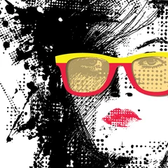 Door stickers Woman face Women in sunglasses
