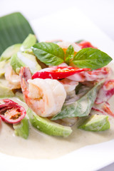 Thai green curry with prawn and avocado.