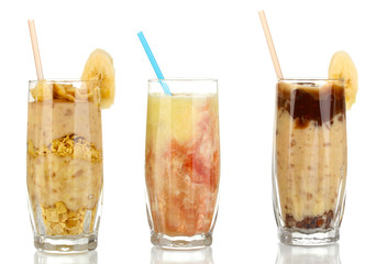 Delicious fruit smoothies isolated on white