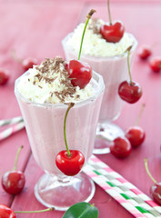 Two glasses with cherry milkshake