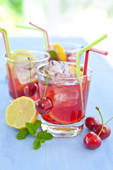 Homemade lemonade with fresh fruits