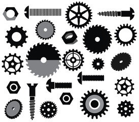 Vector materials (circular saw, tooth wheels, screws)