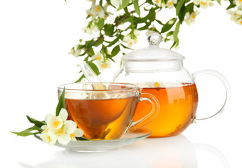 Cup of tea with jasmine, isolated on white