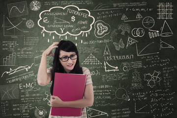 Asian female student upset about assignment in class