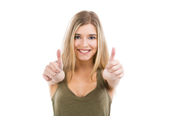 Beautiful woman with thumbs up