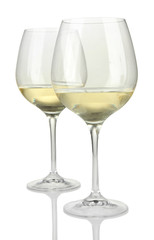 Two glasses of white wine, isolated on white