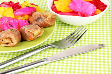 Stuffed cabbage rolls on table close-up
