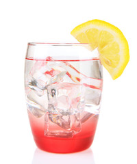 Glass with water and ice isolated on white