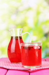 Cherry drink in pitcher and glasses