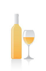 Isolated glass of white wine and a bottle